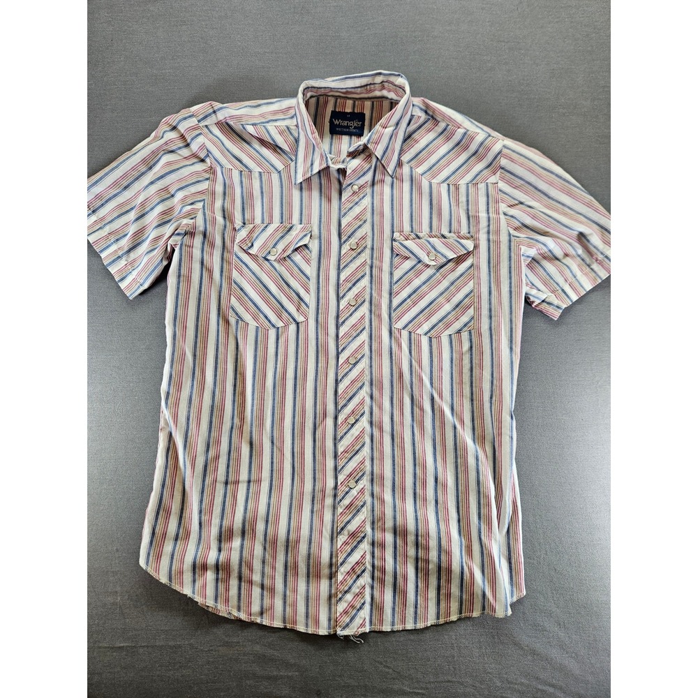 Wrangler Western Shirt Mens Medium Short Sleeve Pearl Snap Striped Multicolor